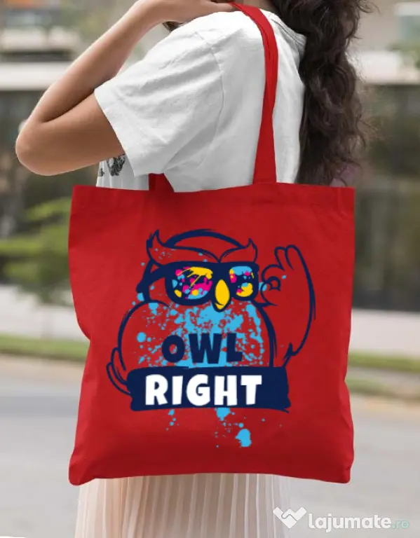 Sacosa din panza Owl right Rosu