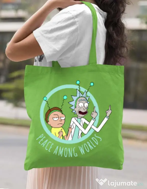Sacosa din panza Peace among worlds Verde mar