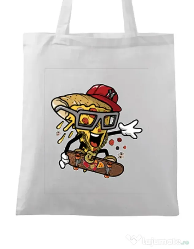 Sacosa din panza Pizza Skater Alb