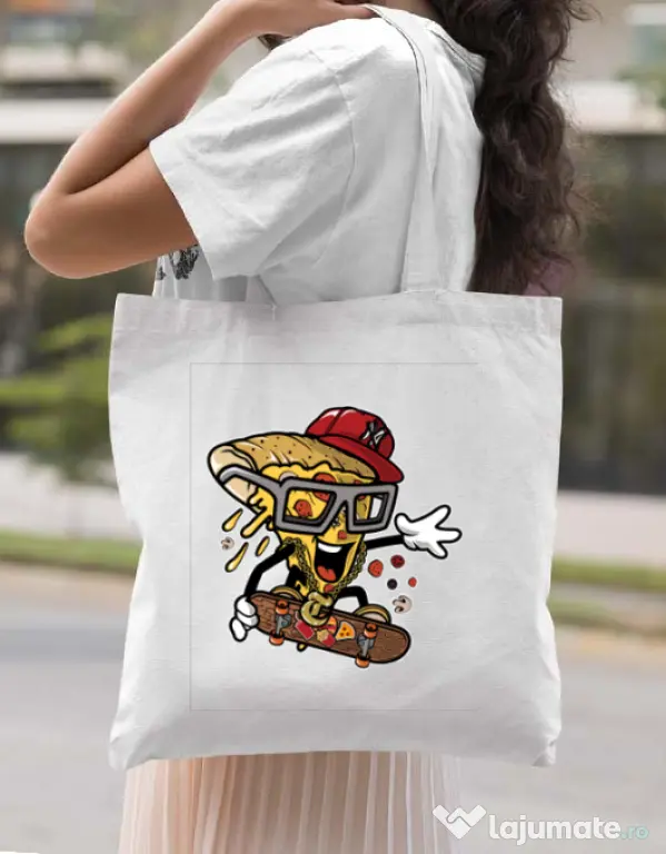 Sacosa din panza Pizza Skater Alb