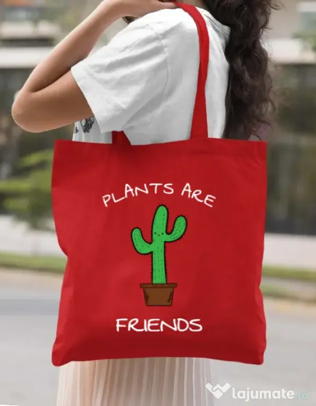 Sacosa din panza Plants are friends Rosu