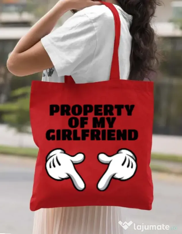Sacosa din panza Property of my girlfriend Rosu