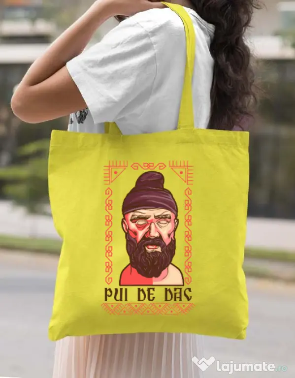 Sacosa din panza Pui de dac Galben