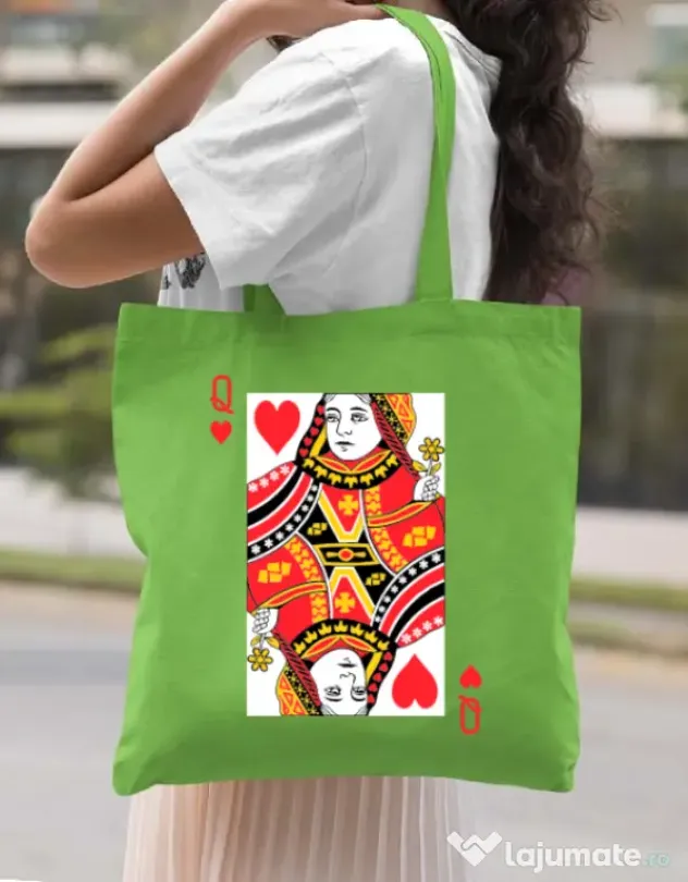 Sacosa din panza Queen of hearts Verde mar