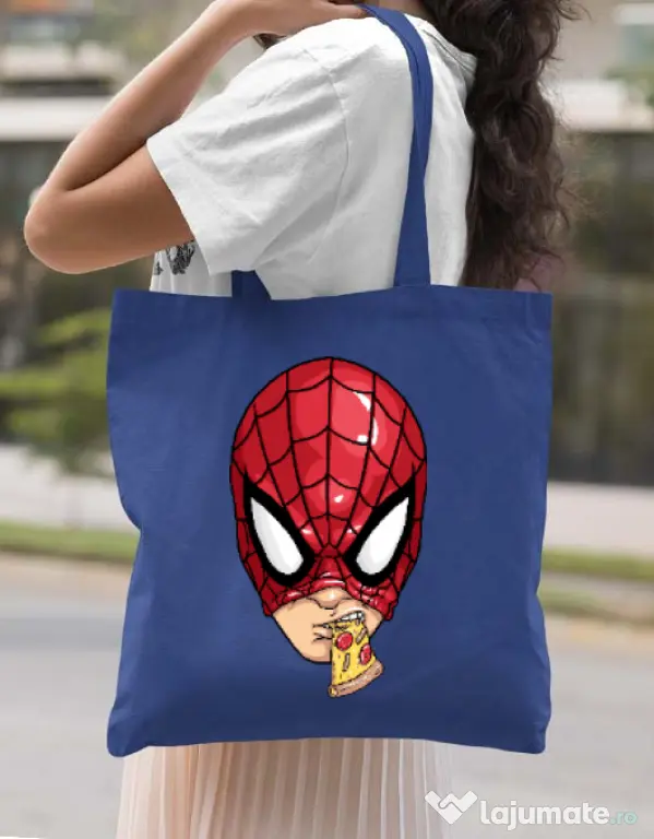 Sacosa din panza Spiderman pizza Albastru regal
