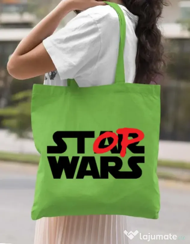 Sacosa din panza Stop wars Verde mar