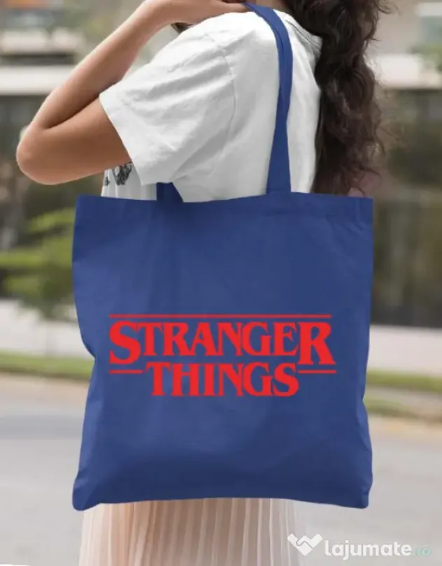 Sacosa din panza Stranger things Albastru regal