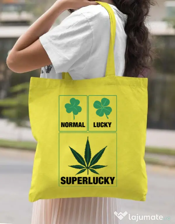Sacosa din panza Super lucky Galben