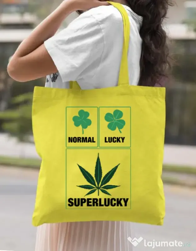 Sacosa din panza Super lucky Galben