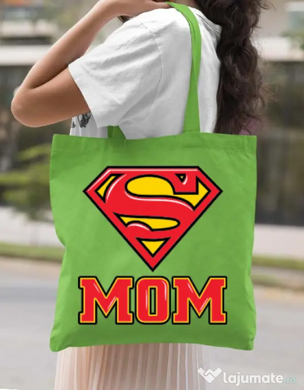 Sacosa din panza Super mom Verde mar