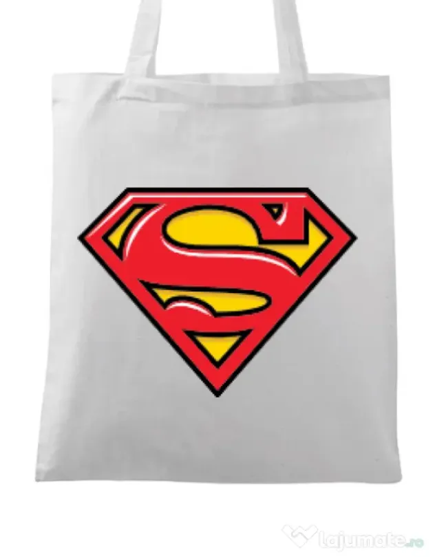 Sacosa din panza Superman Alb