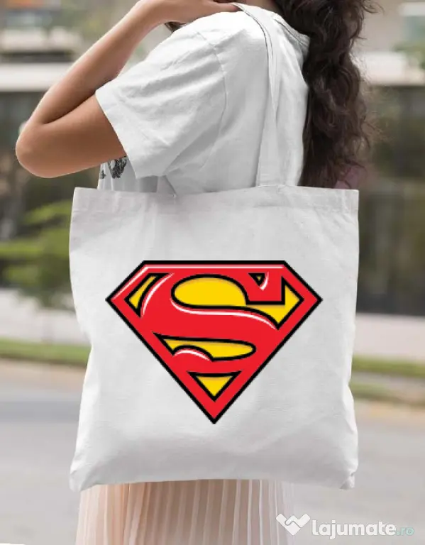 Sacosa din panza Superman Alb