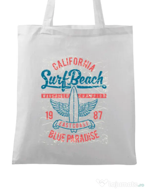 Sacosa din panza Surf Beach Alb