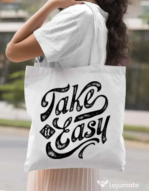 Sacosa din panza Take it easy Alb