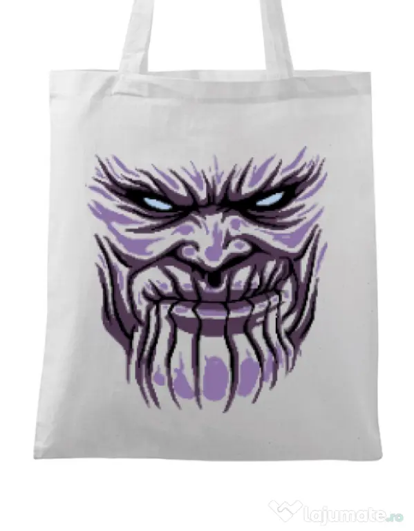 Sacosa din panza Thanos mask Alb