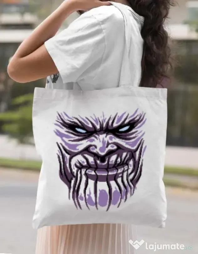 Sacosa din panza Thanos mask Alb