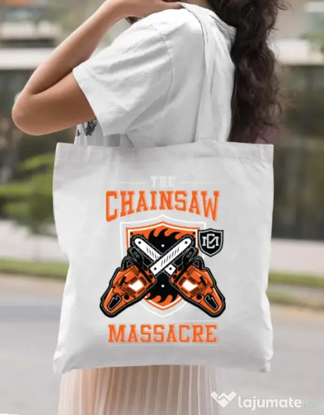 Sacosa din panza The Chainsaw Massacre Alb