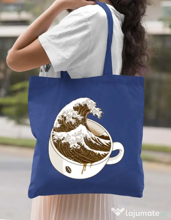 Sacosa din panza The Great Wave off Coffee Albastru regal