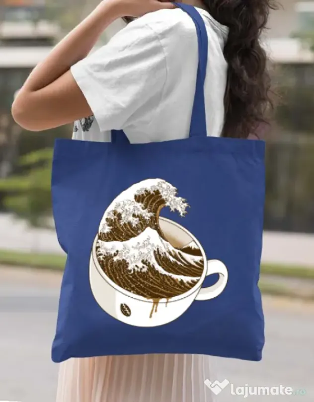 Sacosa din panza The Great Wave off Coffee Albastru regal