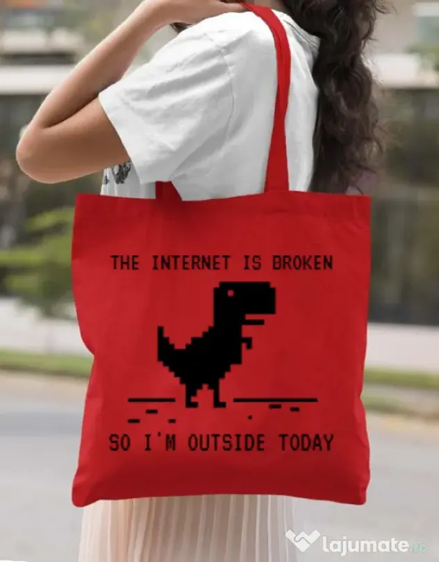 Sacosa din panza The internet is broken Rosu
