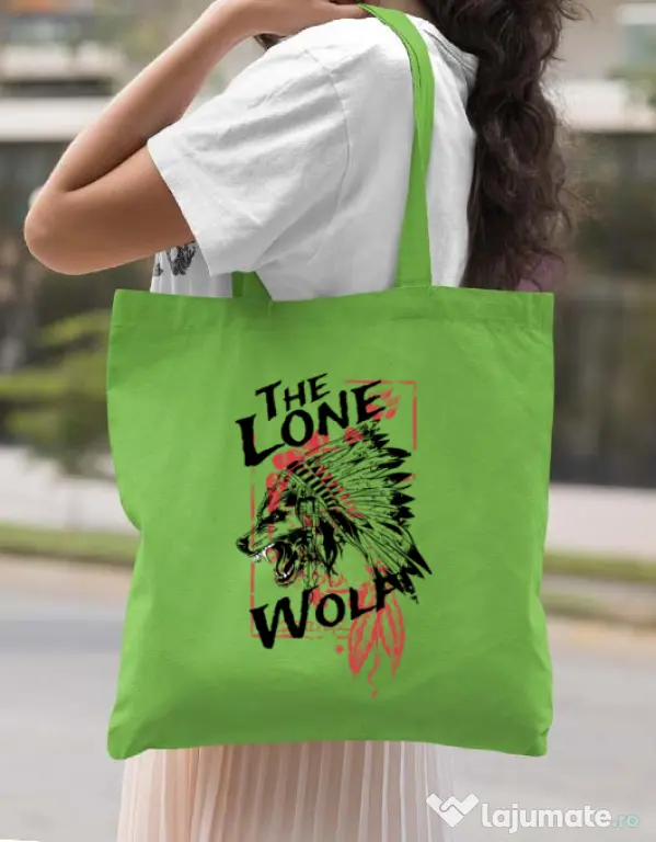 Sacosa din panza The lone wolf Verde mar