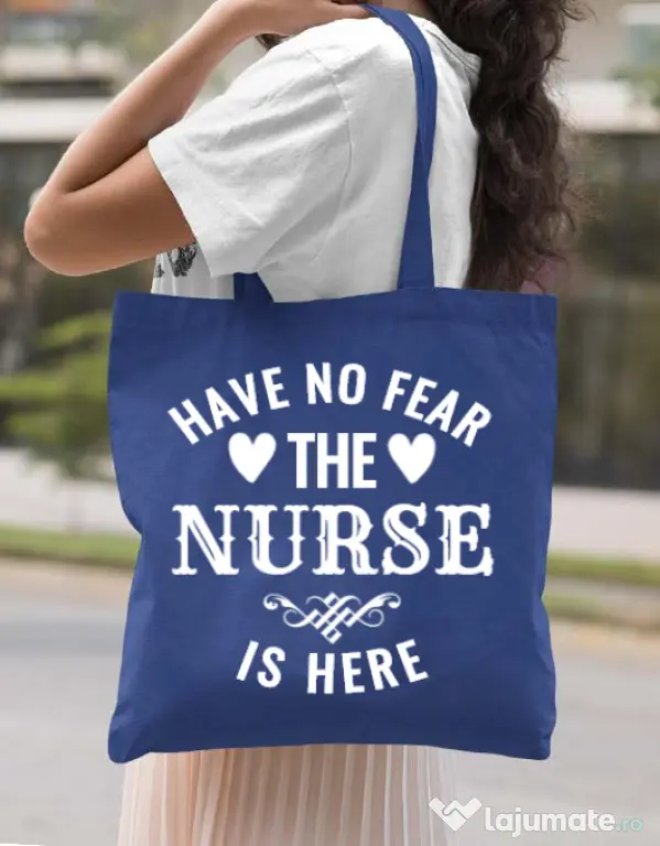 Sacosa din panza The nurse is here Albastru regal