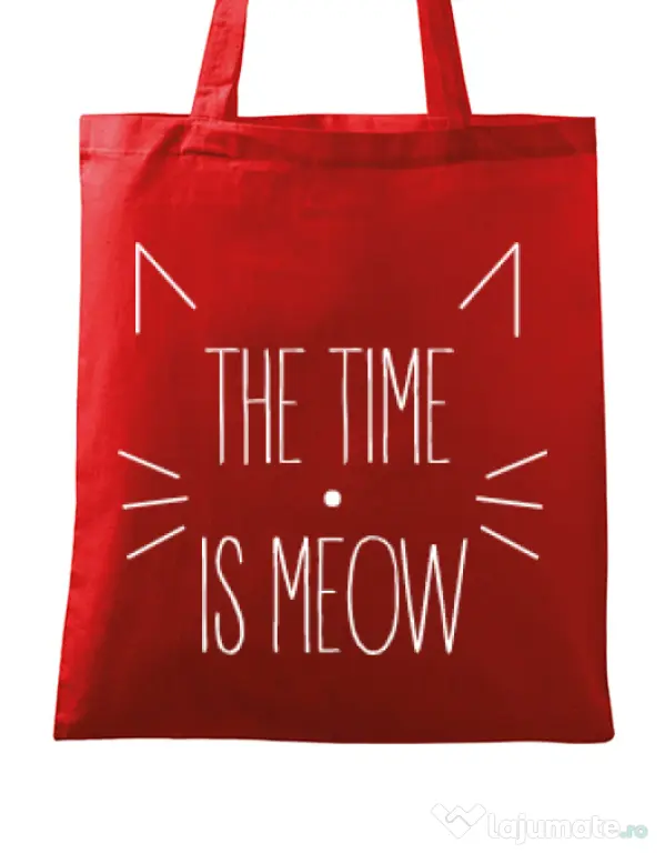 Sacosa din panza The time is meow Rosu