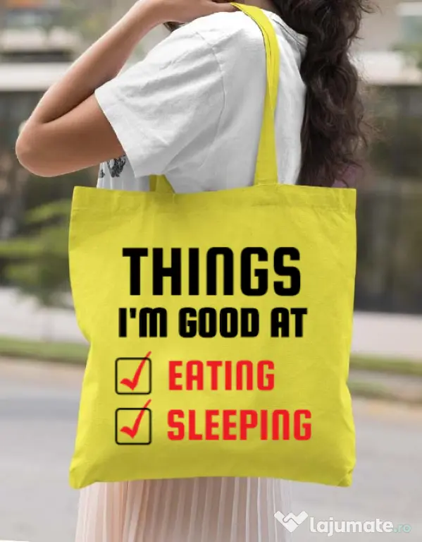 Sacosa din panza Things I am good at Galben