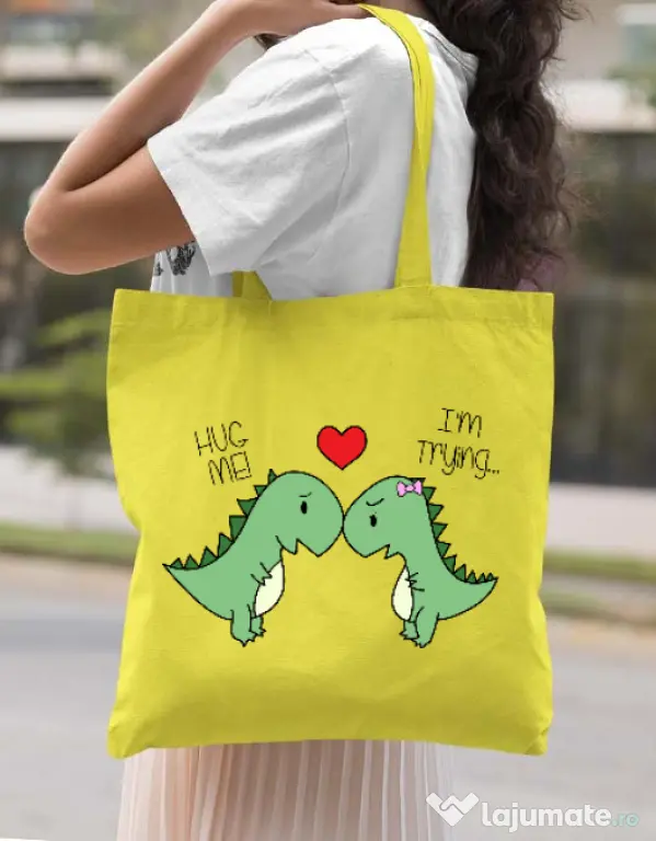 Sacosa din panza Trex love Galben