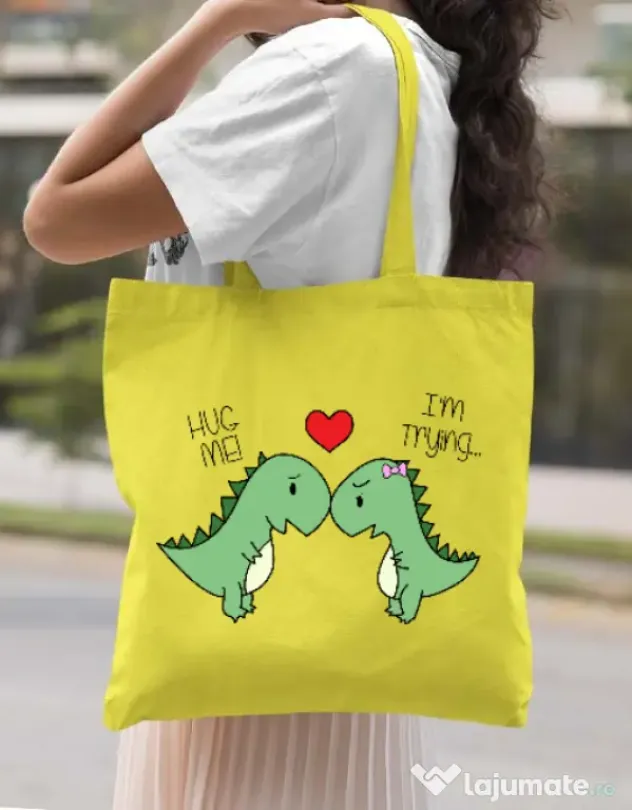 Sacosa din panza Trex love Galben