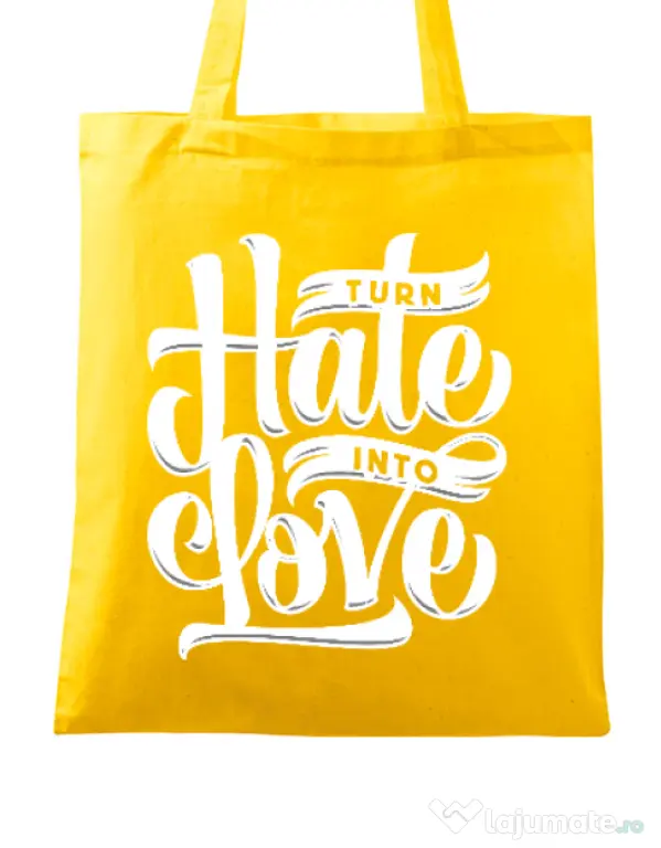 Sacosa din panza Turn Hate Into Love Galben