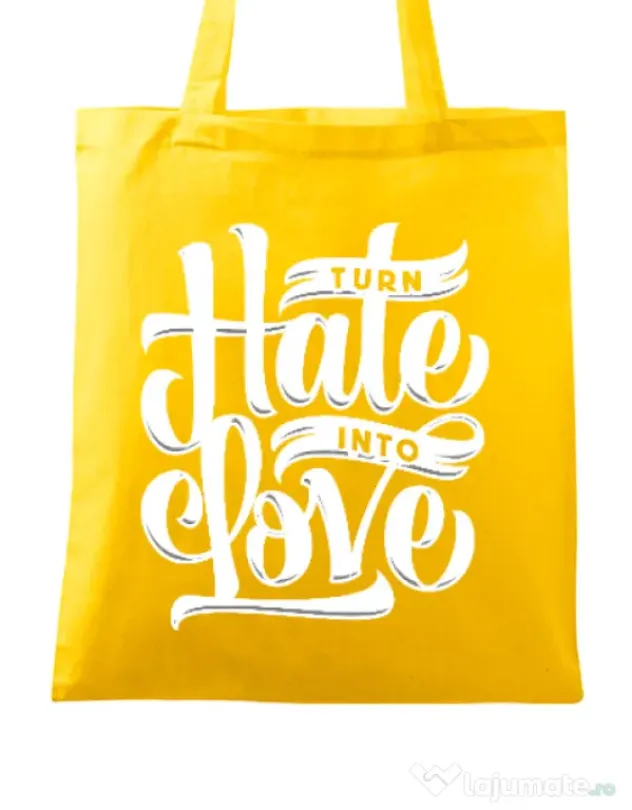 Sacosa din panza Turn Hate Into Love Galben