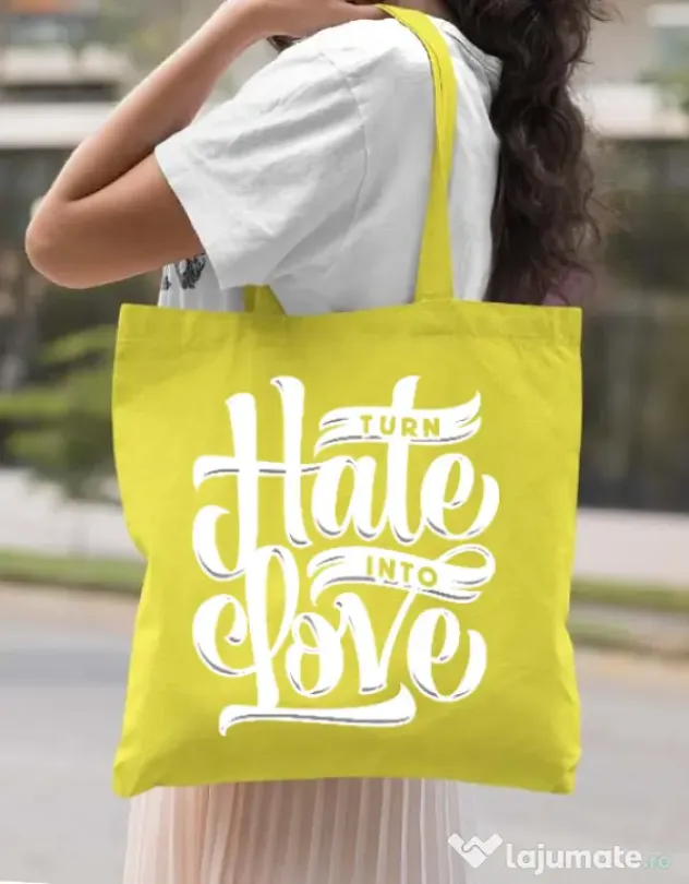 Sacosa din panza Turn Hate Into Love Galben