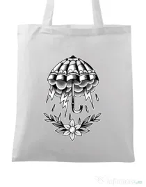 Sacosa din panza Umbrella Tattoo Alb