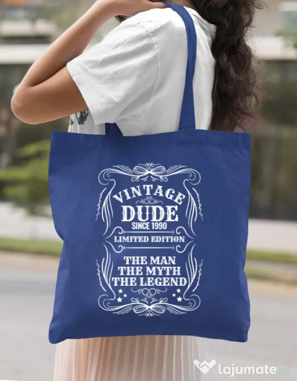 Sacosa din panza Vintage dude Albastru regal