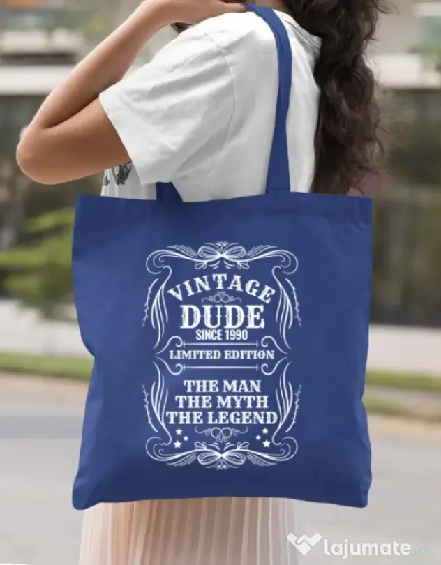 Sacosa din panza Vintage dude Albastru regal