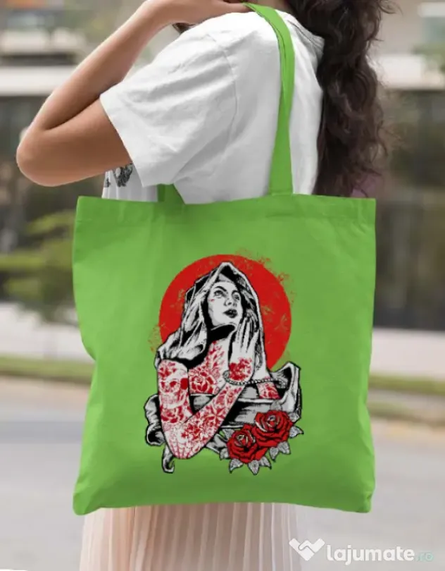 Sacosa din panza Virgin Mary Verde mar