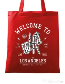 Sacosa din panza Welcome To L.A Rosu