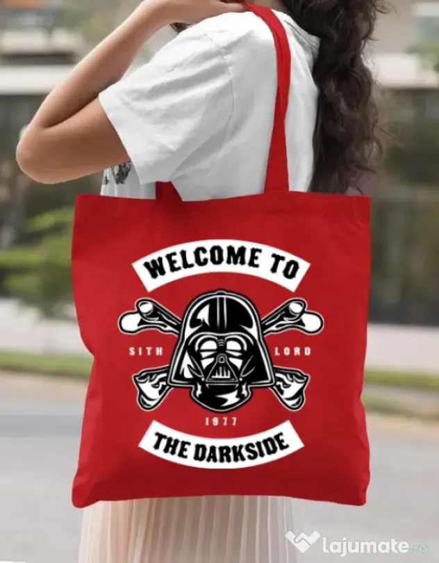 Sacosa din panza Welcome To The Darkside Rosu