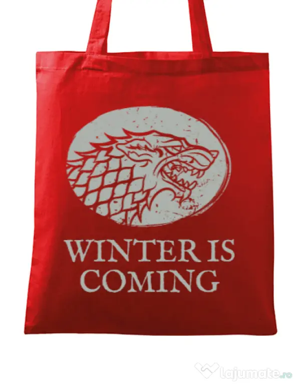 Sacosa din panza Winter is coming Stark Rosu
