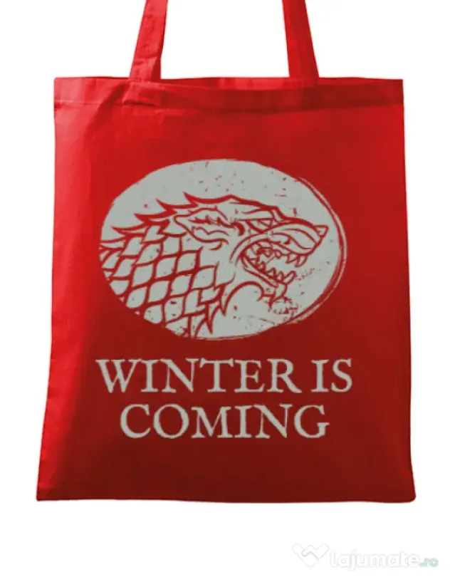 Sacosa din panza Winter is coming Stark Rosu