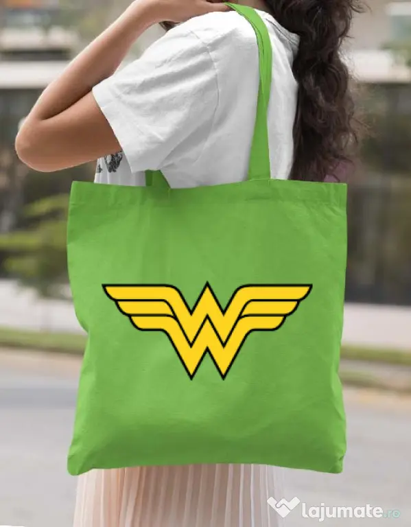 Sacosa din panza Wonder woman Verde mar
