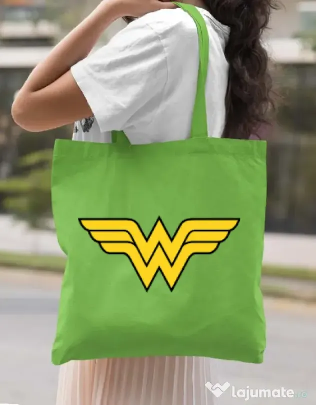 Sacosa din panza Wonder woman Verde mar