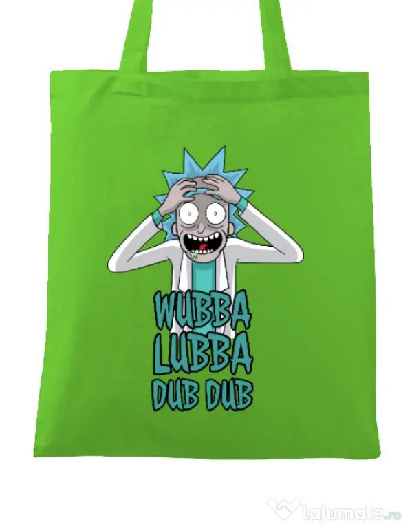 Sacosa din panza Wubba Lubba Dub Dub Verde mar