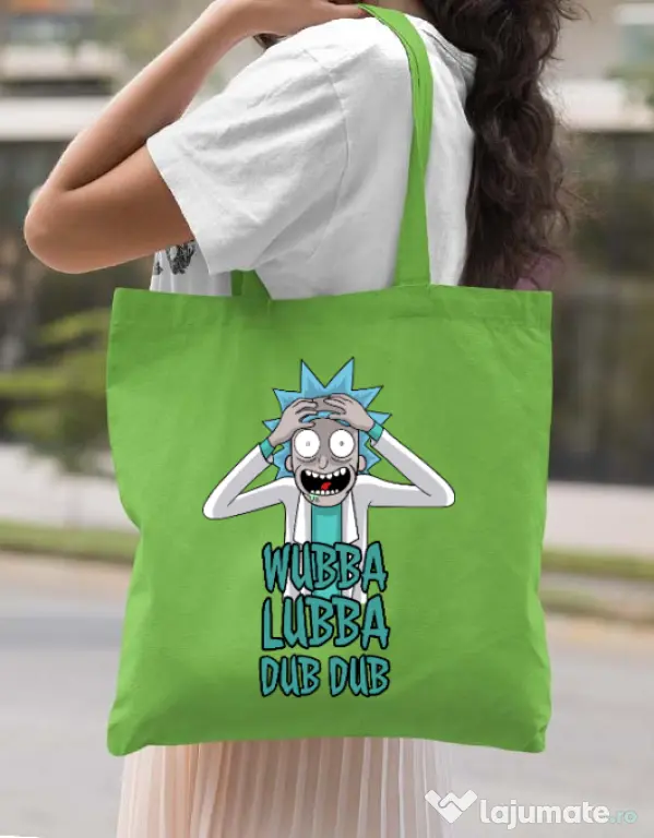 Sacosa din panza Wubba Lubba Dub Dub Verde mar