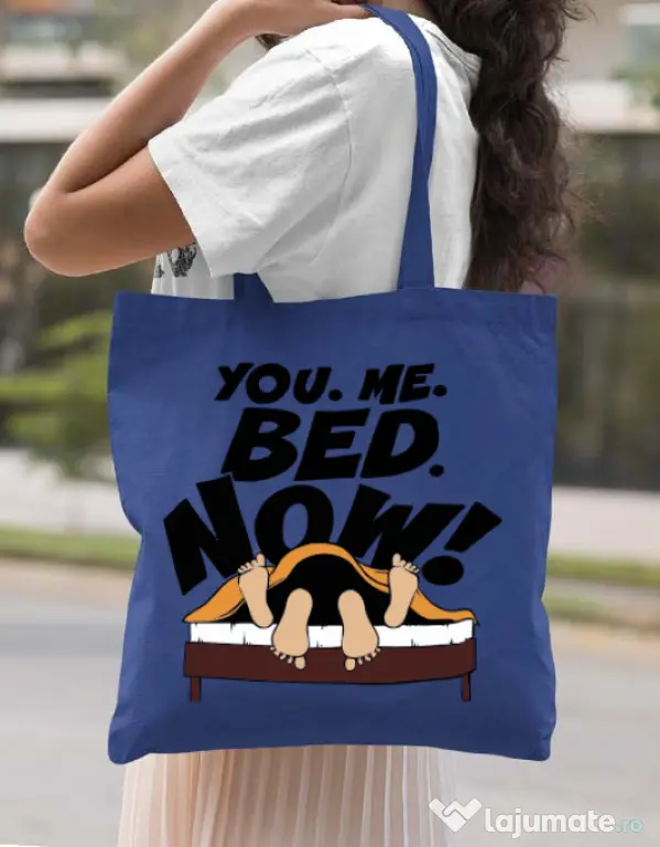 Sacosa din panza You me bed now Albastru regal