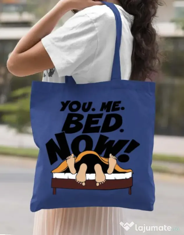 Sacosa din panza You me bed now Albastru regal