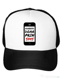 Sapca personalizata Vorbesc doar prin sms Alb