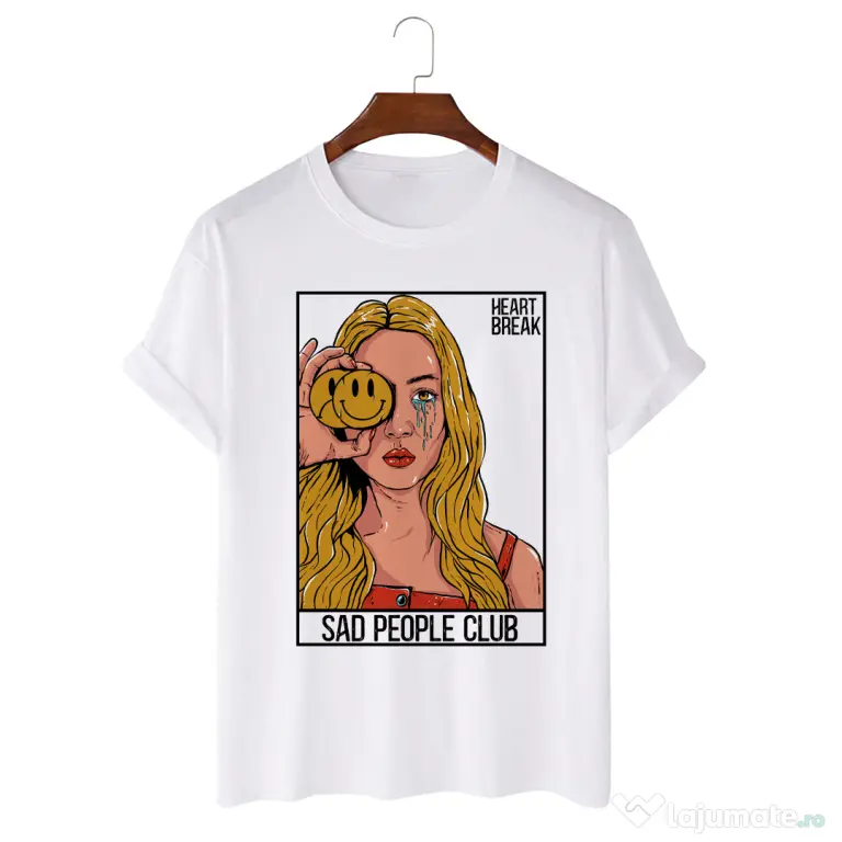 Tricou personalizat alb unisex Sad People Club