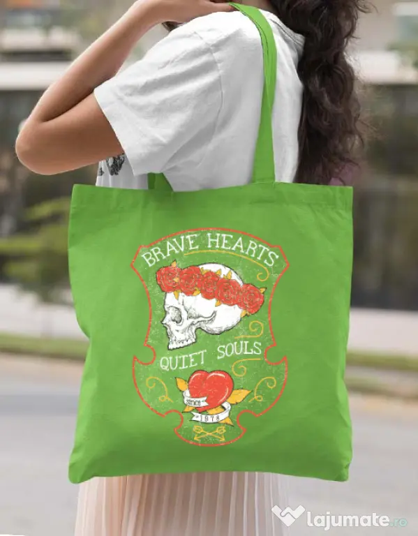 Sacosa din panza Brave hearts Verde mar
